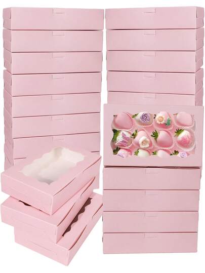 10/20 Pcs/1PC- Cookie Boxes Pastry With Clear Window 7 X 4.3x 1.5 Inch Kraft Bakery Treat Premium Gift Box Container For Dessert, Wedding, Party, Christmas, Birthday(Pink)