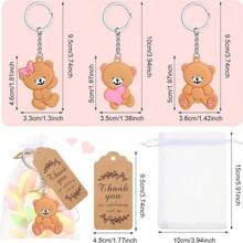 20 套/60 件熊派对礼品套装，包括熊钥匙扣、欧根纱袋、主题派对感谢标签，适用于洗礼、性别揭晓派对、新娘送礼会、生日派对 - 彩色 - 查看 11