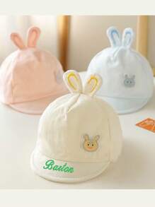 Customized Embroidered Name 0-6 Months Newborn Bucket Hat, Cute Rabbit Solid Color Spring Autumn Sun Hat, Versatile Cartoon Infant UV Protection Baby Cap, Can Customize Favorite Letters As Baby Shower/Birthday Gift