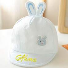 Customized Embroidered Name 0-6 Months Newborn Bucket Hat, Cute Rabbit Solid Color Spring Autumn Sun Hat, Versatile Cartoon Infant UV Protection Baby Cap, Can Customize Favorite Letters As Baby Shower/Birthday Gift