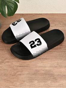 青少年家居拖鞋、学生男孩女孩校园室内浴室拖鞋、泳池拖鞋、户外沙滩拖鞋、柔软舒适防滑鞋底、轻便柔软舒适拖鞋、一脚蹬凉鞋、幸运数字 23