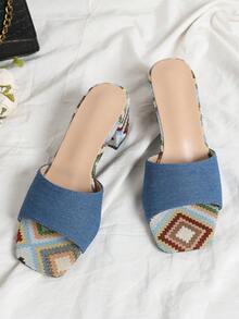 New Women's Light Blue High Heel Sandals, Simple Thick Heel Open Toe Slides - Baby Blue - View 1