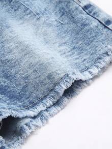 Teen Girls' Butterfly Print Distressed Denim Shorts - Light Wash - View 8