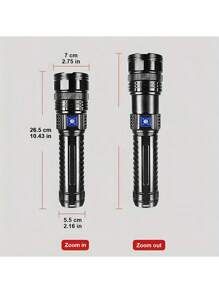 1PCS Super Bright LED Flashlight - 1000mAh USB-C Rechargeable, 1000m Range, 5 Modes, Zoomable , Lightweight Aluminum For Camping/Hunting (With Wristband)