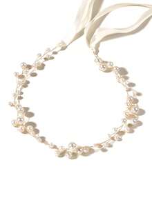 1pc Elegant & Children Faux Pearl Hair Chain Headband Hair Accessory, Suitable For Outdoor Wedding, Garden Wedding, Beach Wedding, Church Wedding, Spring & Summer - White - View 4