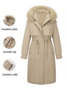 Risissida Elegant And Stylish Women's Coat Featuring Practical Pockets And Faux Fur Lining. This Parka Is The Perfect Choice For Fall And Winter, Available In All Sizes - Màu be - Xem 1