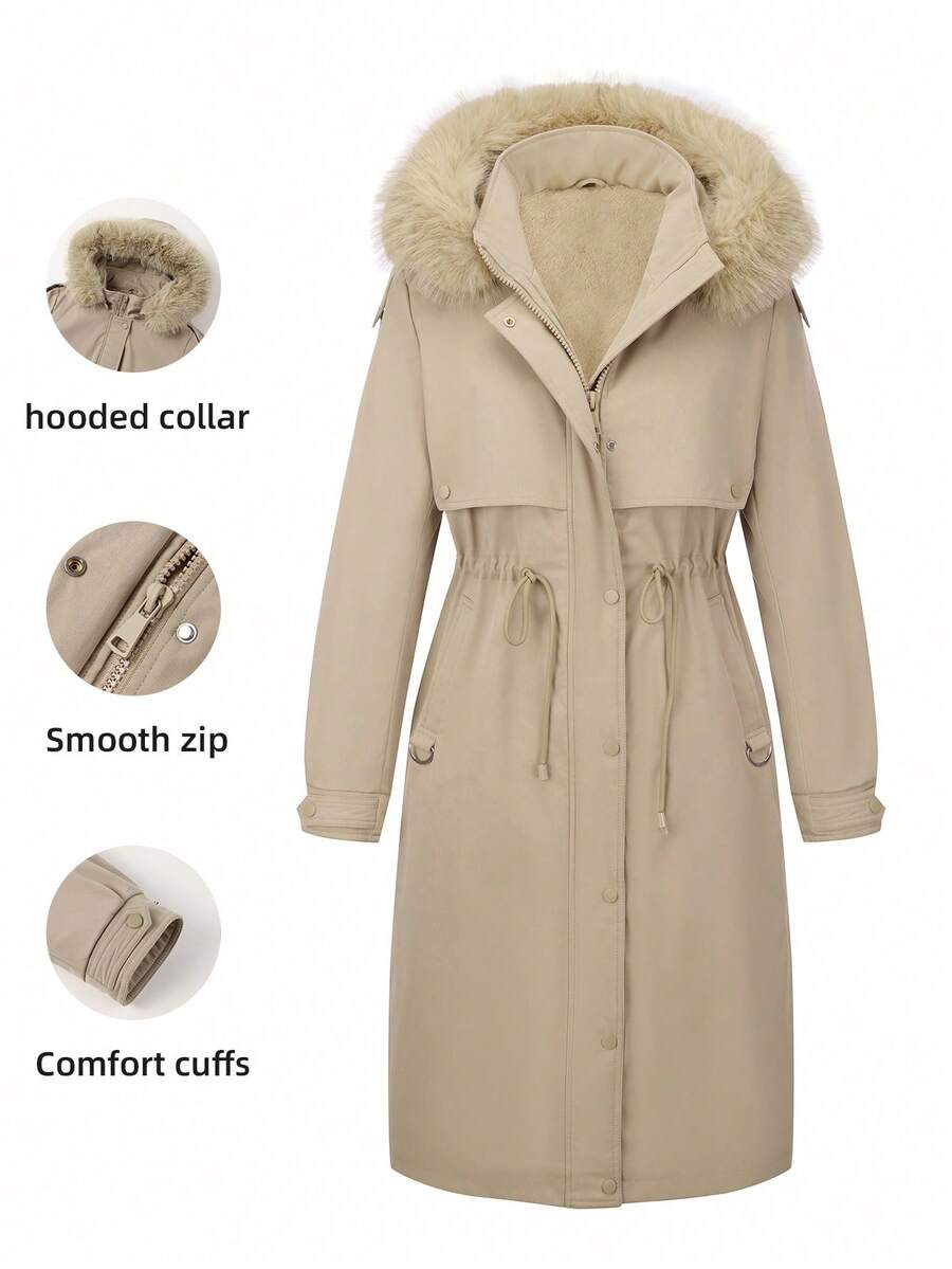 Risissida Elegant And Stylish Women's Coat Featuring Practical Pockets And Faux Fur Lining. This Parka Is The Perfect Choice For Fall And Winter, Available In All Sizes - Màu be - Xem 1
