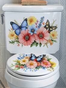 1pc/1set 2pcs Spring Floral Series Toilet Decorative Sticker, Bathroom Decal, Multi-Scenario Use Stickers