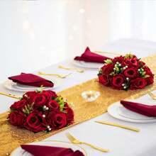 BLOSMON Flower Centerpieces For Tables Wedding: 10 Pcs Crimson Red Artificial Rose Flowers Balls Decoration - 9.5 Inch Fake Silk Kissing Floral Arrangement For Home Party Event DIY Decorhalloween - Màu Hồng Tươi - Xem 7