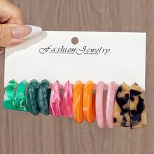 6-12 Pairs Oversized Luxury Resin Board C Shape Hoop Earrings Set, Multicolor, Fashionable European And American Style - Resin Encyclopedia - View 5