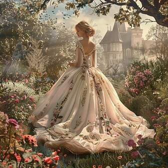 新品！5D DIY 全钻水晶丙烯画套装 - 身着花卉花园裙的公主，适用于家居、卧室、玄关、书房、浴室墙面装饰，易于使用且轻松的手工活动，是完美的礼物