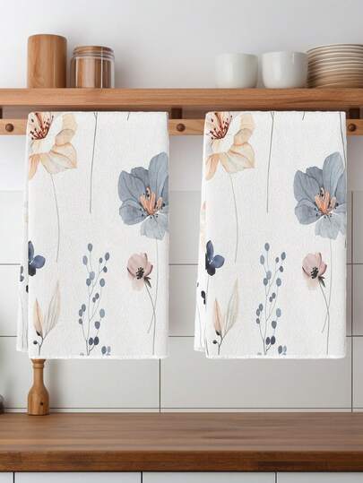 2Pcs Floral Towels Tulip Vase Spring Farmhouse Summer Flowers Vintage Floral Watercolor Kapok Sunflower Pattern Farmhouse Napkins Kitchen Dishwashing Hand Tea Towels Kitchen Drying Dish Towels For Kitchen Dining Room Table