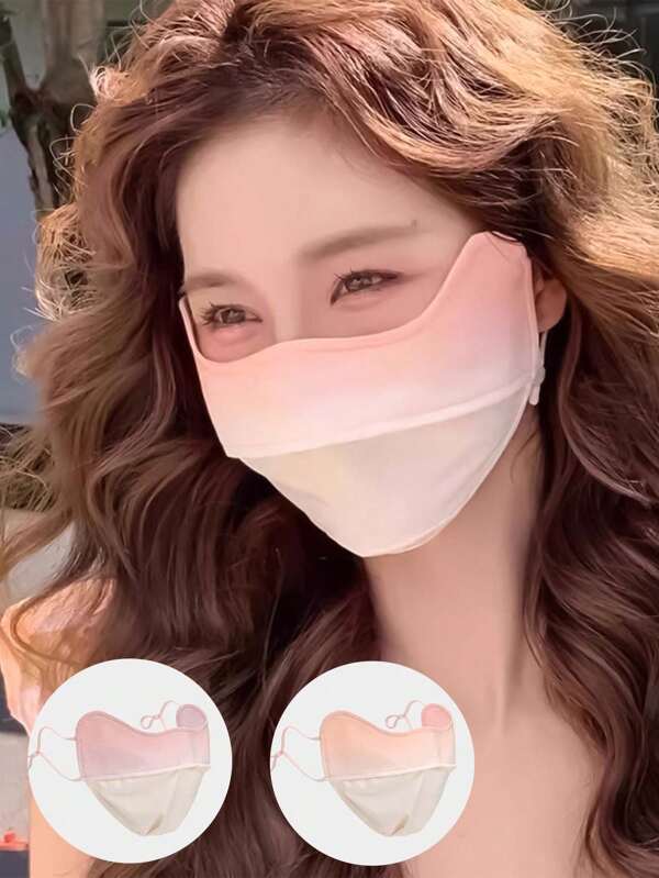 1 pieza Máscara facial transpirable con color degradado impreso y diseño lindo para mujer, máscara de protección solar versátil para exteriores, con protección UV para estudiantes y campus