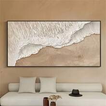 海景布面油画大型原创海滩海浪艺术品现代简约岛屿绘画厚画自然家居墙壁装饰无框架 - 彩色 - 查看 2