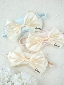 2PCS Personalized Name Bow Eye Mask A Eye Mask With A Storage Bag Custom Sleep Mask Personalized Silky Soft Satin Eyemask Wedding Favor Lustrous Imitation Silk Satin Cute Bow Knot Sleep Mask Set Wedding Favors Gift For Women Best Bridesmaid Gift Bridal Party Gift - Multicolor - View 6