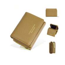 Women's 4-In-1 Wallet, Small Slim, Coin Purse, Document Holder With Zipper And Magnet Button - Beige - View 2