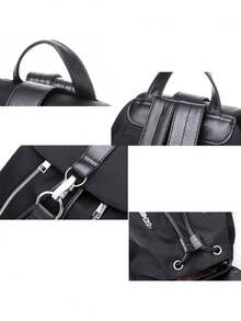 Women Fashion Nylon+PU Waterproof Laptop Backpack Bag - Black - View 9