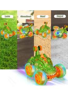 Voiture radiocommandée dinosaure avec rotation à 360°, roues illuminées, voiture RC dinosaure 2.4Ghz avec cascades rapides, voiture RC transformable, voiture de police transformante à l'échelle 1:18 avec lumières, transformation 1 touche avec rotation à 360°, jouet télécommandé d'intérieur et d'extérieur pour enfants de 3 ans et plus, cadeau idéal pour Noël/Halloween/Pâques pour les garçons