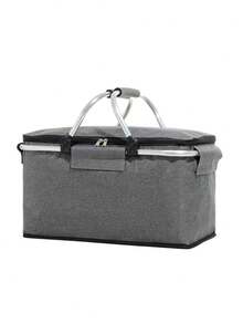 1个可折叠野餐篮，牛津布保温篮，超大空间，隔热、保冷、保鲜，防水防潮，坚固耐用不易生锈，茶咖啡篮，多功能野餐包，适合作为户外旅行、露营野餐、户外冰袋和食物储存的储物篮。