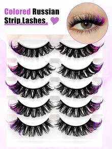 5 Pairs Red Colored Lashes Fluffy Faux Mink Lashes Lashes With Color On End Eyelashes, 20mm Dramatic Long Thick Cat Fox Eye Lashes Volume Full Curly False Eyelash Colorful Faux Mink Fluffy Long False Eyelashes Russian Strip D Curl Lash For Christmas - Cat Eye Lashes - View 2