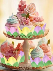 300Pcs Flower Cupcake Liners Spring Summer Flower Baking Cups Pink Purple Yellow Petal Cupcake Wrappers Holders Muffin Liners For Spring Wedding Bridal Shower Birthday Tea Party Decor(Red And Green)