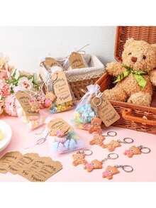 20 套/60 件熊派对礼品套装，包括熊钥匙扣、欧根纱袋、主题派对感谢标签，适用于洗礼、性别揭晓派对、新娘送礼会、生日派对 - 彩色 - 查看 10