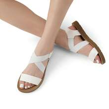 Women's Open Toe Elastic Ankle Strap Flat Summer Sandals - White - View 9