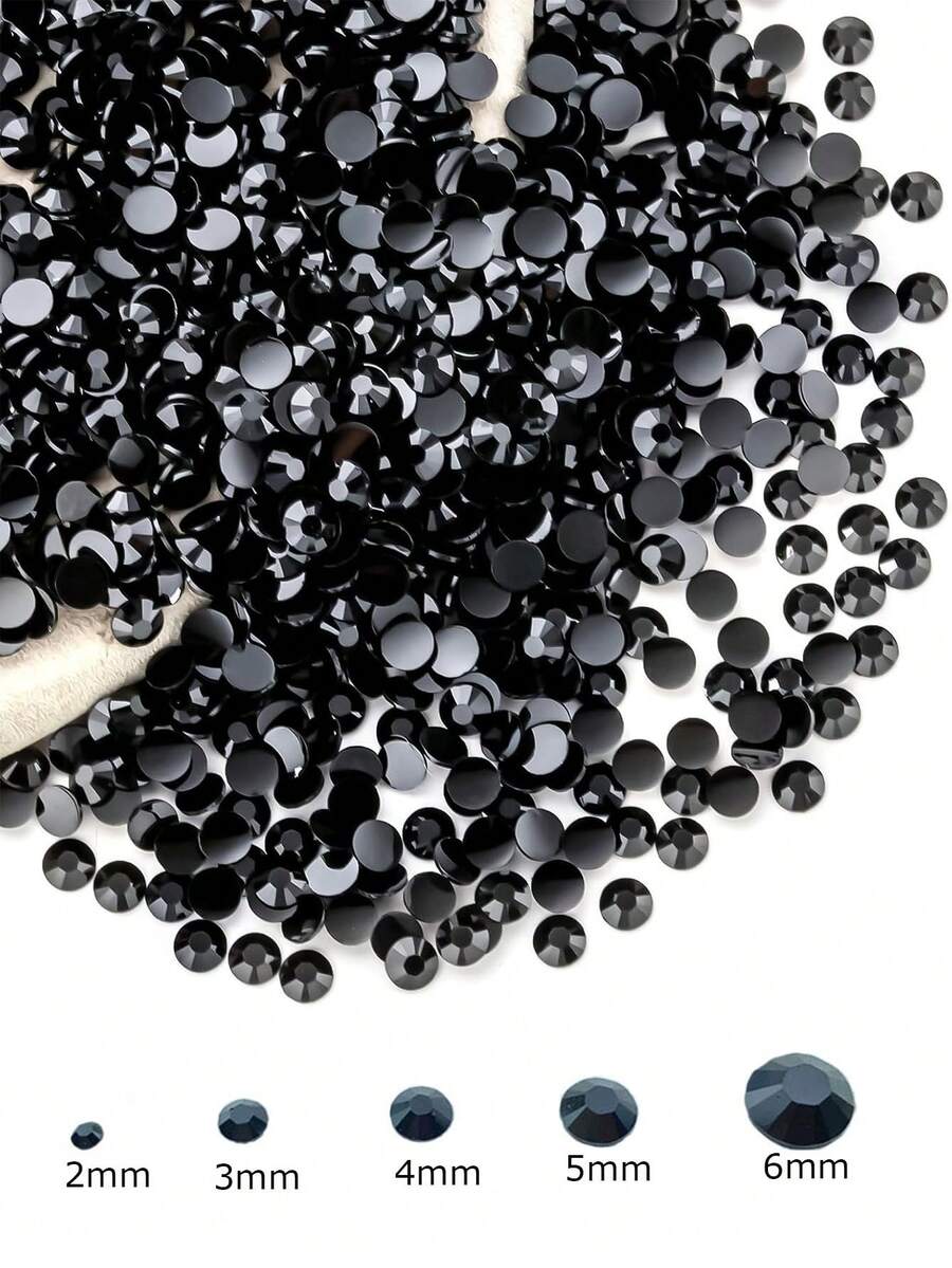 2000/800/400顆/包 樹脂水鑽 2mm-6mm 黑色平底美甲水鑽，適用於DIY手工、美甲、手機殼、鞋子、衣服、裝飾、美甲寶石、美甲用品、美甲配件、美甲飾品