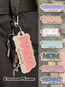 1pc Wooden Mama Keychain With Personalized Kids Names, Custom Mother's Day Gift, Customized Mom Or Grandmother Keychain, Personalized Mom Gift, Gifts For Mom, 10.7x5cm, Vintage, Cute, Adorable, Contracted, Kawaii, Y2K, Stylish, Fall Fashion, Casual, 2000s Fashion