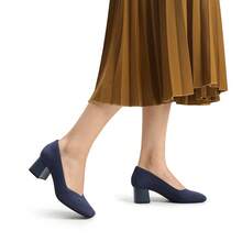 Women's Square Toe Chunky Heels Pumps Comfortable Knitted Closed Toe Fashionable Elegant Casual Holiday Work Dress Shoes - 藏蓝色 - 查看 3