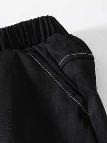 Baby Boys' Casual Sports Cargo Pants, Fashion Color Block Striped Drawstring Waist Trousers, Multi-Pocket Solid Color Anti Mosquito Pants, All Seasons