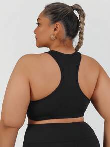 Plus Size Front Zip High Impact Color Block Sports Bra