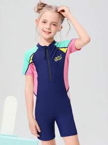 2pcs/Set Teenage Girls Letter Graphic Short Sleeve Top And Shorts Set, Sports Leisure High Stretch Slim Fit, For Spring/Summer, Beach, Party, Swimming, Surfing, Quick Drying, UV Protection