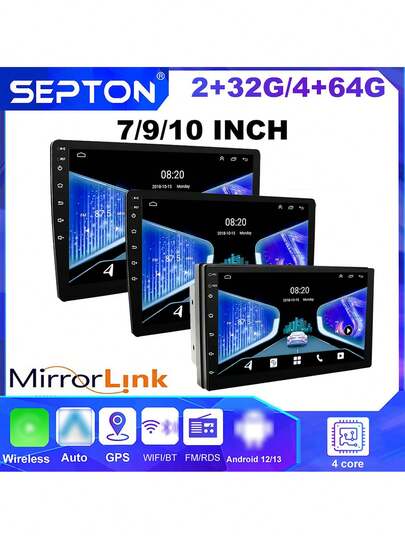  1 件 SEPTON 7 英寸 9 英寸 10 英寸通用音频汽车立体声收音机安卓无线苹果 Carplay 安卓汽车 1080P 蓝牙触摸屏多媒体播放器带 GPS 导航/WiFi/FM/USB 适用于日产起亚斯巴鲁宝马奔驰