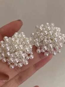 1pc French Minimalist Elegant White Flower Pearl Stud Earrings, Versatile For Dates, Parties, Gatherings & More