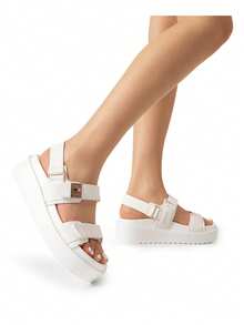 Women's Wedge Sandals,Comfortable Platform Dress Shoes, Round Toe Casual & Dressy Flatform Summer Sandals With Adjustable Straps - White - View 1