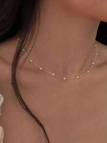 1pc Minimalist Faux Pearl Chain Necklace - Yellow Gold - View 2