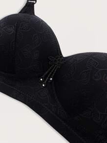 Damen Drahtloser Bügel-BH mit nahtlosem Blumenmuster, komfortabel mit minimalem Seitenspeck, Schwarz