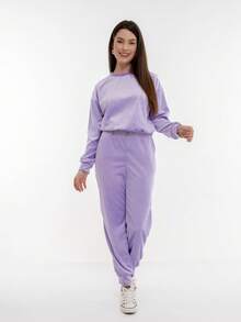Women's Long Sleeve Velvet Plus Size Set With Pockets HF-CON-050 - Lavanda - View 5