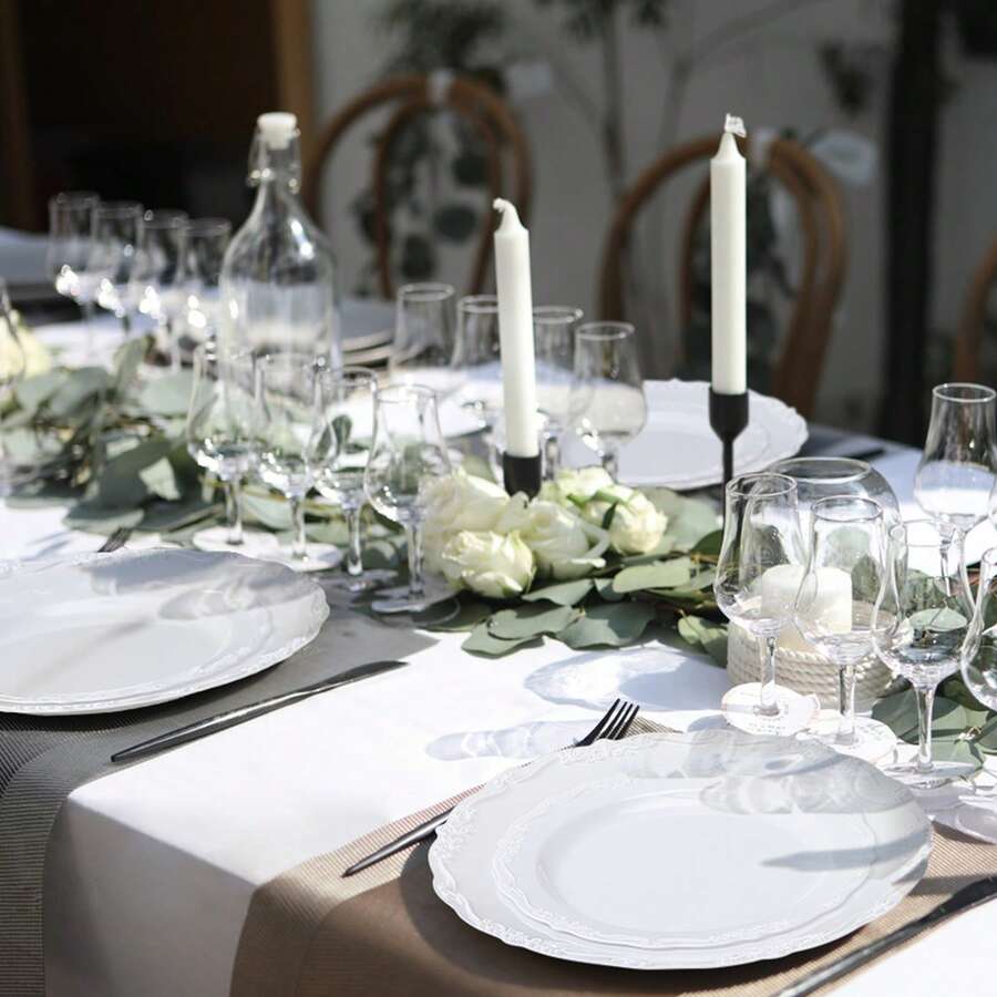 Plastic Disposable Plates, 100 Pcs White Plastic Plates, Heavy Duty Plastic Plates With 50 Pcs 9.8 Inch Plastic Dinner Plates And 50 Pcs 7.5 Inch Plastic Dessert Plates, For Wedding And Party