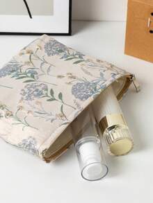 Blue Floral Women's Large Capacity Cosmetic Bag, Travel Portable Toiletry Bag, School Supplies, Travel Essentials, Vacation Essentials, Autumn Beauty Bag, Cosmetic Storage Bag, Cosmetic Bag, Bag, Dressing Table, Cosmetic Bag, Travel Essentials, Travel Essentials, Dressing Accessories, Small Cosmetic Bag, Large Capacity Large Cosmetic Bag, Christmas Gift, Valentine's Day Gift For Female Friends - Blue - View 8