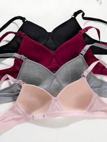 7pcs/Set Teen GirlRibbed Triangle Cup Bras, Comfortable & Breathable, Suitable For 13-16 Years Old - Multicolor - View 5