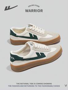 WARRIOR 男士系带滑板鞋休闲透气防滑户外低帮拼色运动鞋 - 墨綠色 - 查看 3