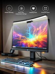 Adjustable Curved Monitor Lamp, Computer Desk Lamp, LED Screen Light Bar With Touch Control, Office Eye-Caring Screen Light - Black Curved Surface-39.8CM - View 6