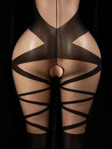 One Pieces SexyCrotchless Ingerie Plus SizeWomen Mesh Hollow Bodystocking EroticCostumes Cosplay Lolita Baby Doll Maid Dress - Black - View 5