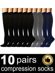 2/6/8/10 Pairs Unisex Compression Socks Women, Men Knee High Sports Compression Socks Low Pressure Socks Support For Running, Cycling, Hiking, Travel Socks, Fall - Multicolor - View 9