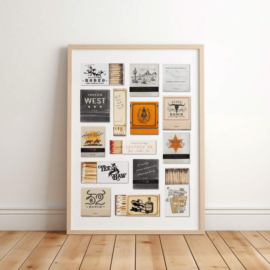 1 件复古火柴盒墙面艺术画火柴帆布印刷画复古火柴盒海报时髦设计美学装饰卧室、客厅或办公室公寓装饰无框或带框 - 彩色 - 查看 1