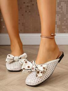 qishangda 【齐尚达】新款百搭蝴蝶结网眼穆勒拖鞋凉鞋方头仙女风夏季户外装