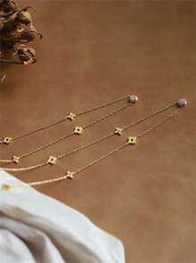 TONSI 1 buc colier minimalist elegant din oțel inoxidabil cu trifoi cu patru foi și floare de prun, ambalat în cutie cadou, potrivit pentru purtarea zilnică a femeilor, ideal pentru Ziua Mamei, soție, mamă, cadou de ziua de naștere