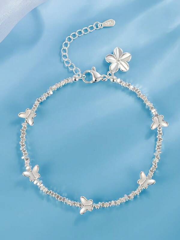 Pulsera de plata sólida con diseño de flores y mariposas rotas, con diseño de nicho de lujo ligero, exquisito y versátil, de estilo de alta gama, mejor regalo para la amiga o la madre